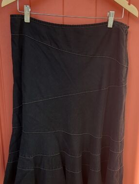 DKNY Navy A-Line Midi Skirt with Contrast Stitching